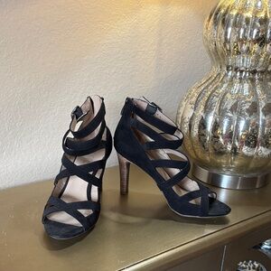 Franco Sarto Black Suede Strappy Heels